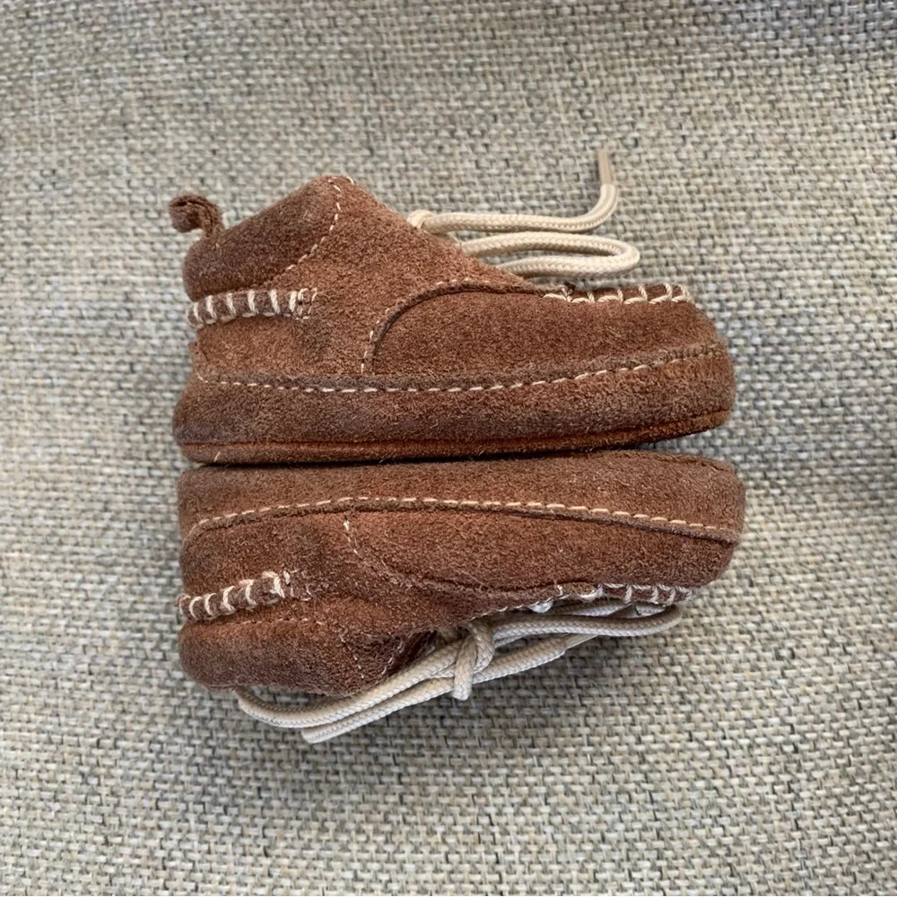Leather Moccasins Infant Baby Newborn Size 1 Brown Lace Up Shoe Boho